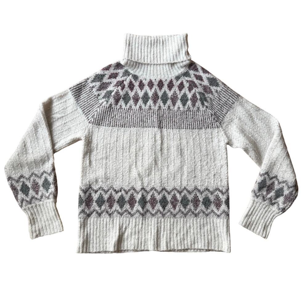 Nicole Miller Artelier Fair Isle Turtleneck Sweater Size XS Warm Cozy Ski Preppy